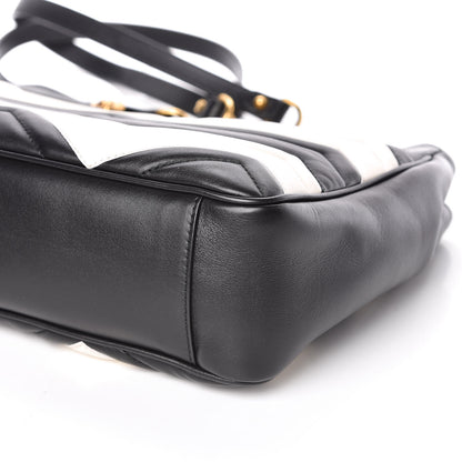 Gucci Calfskin Matelasse Medium GG Marmont Open Top Shoulder Bag Black White 9 of 9