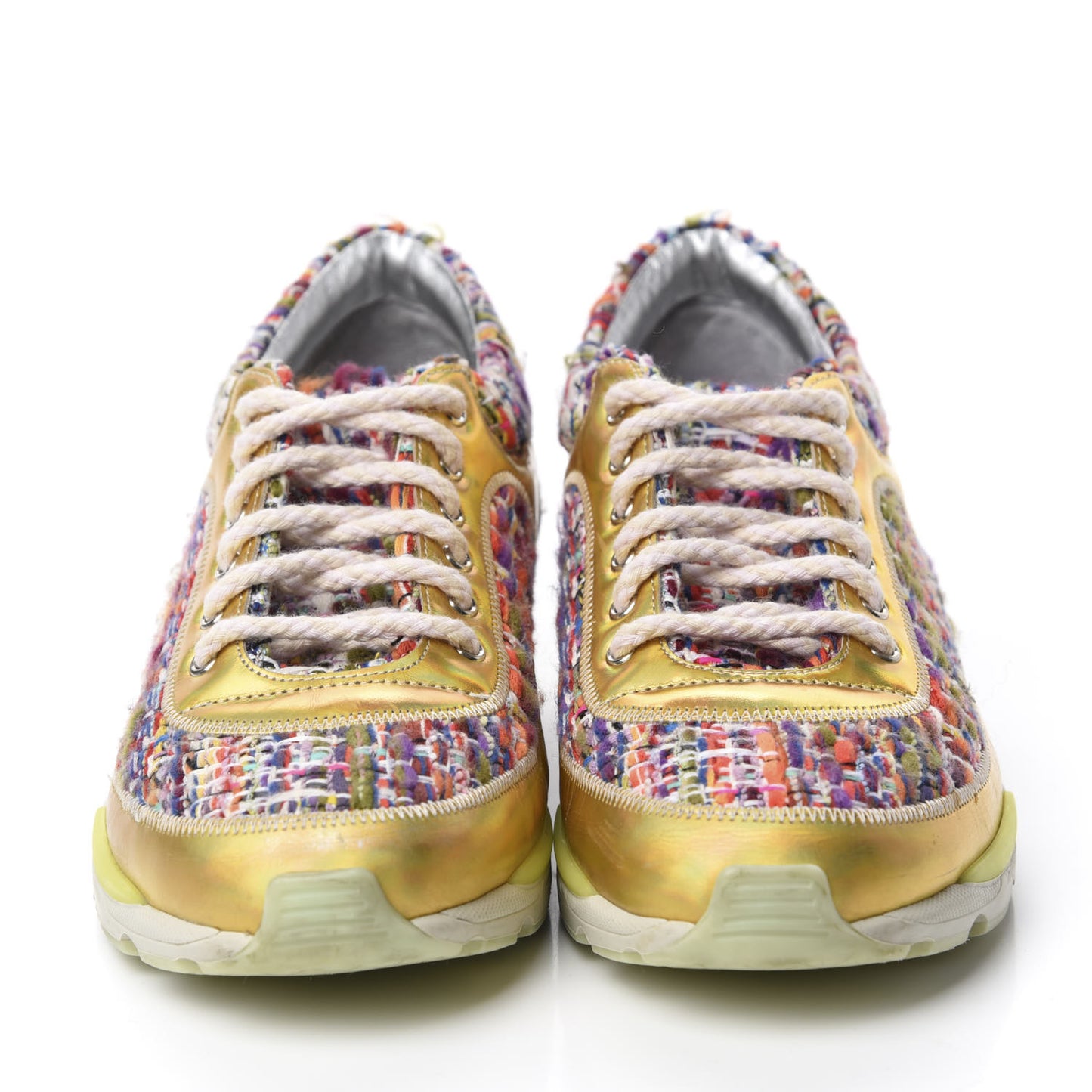 Tweed Lambskin Runway Sneakers 35 Silver Multicolor