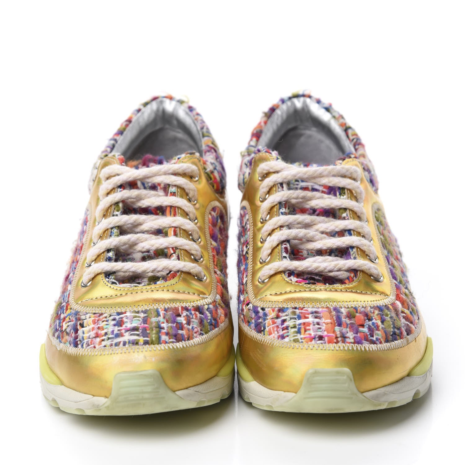 Chanel Tweed Lambskin Runway Sneakers 35 Silver Multicolor 2 of 9