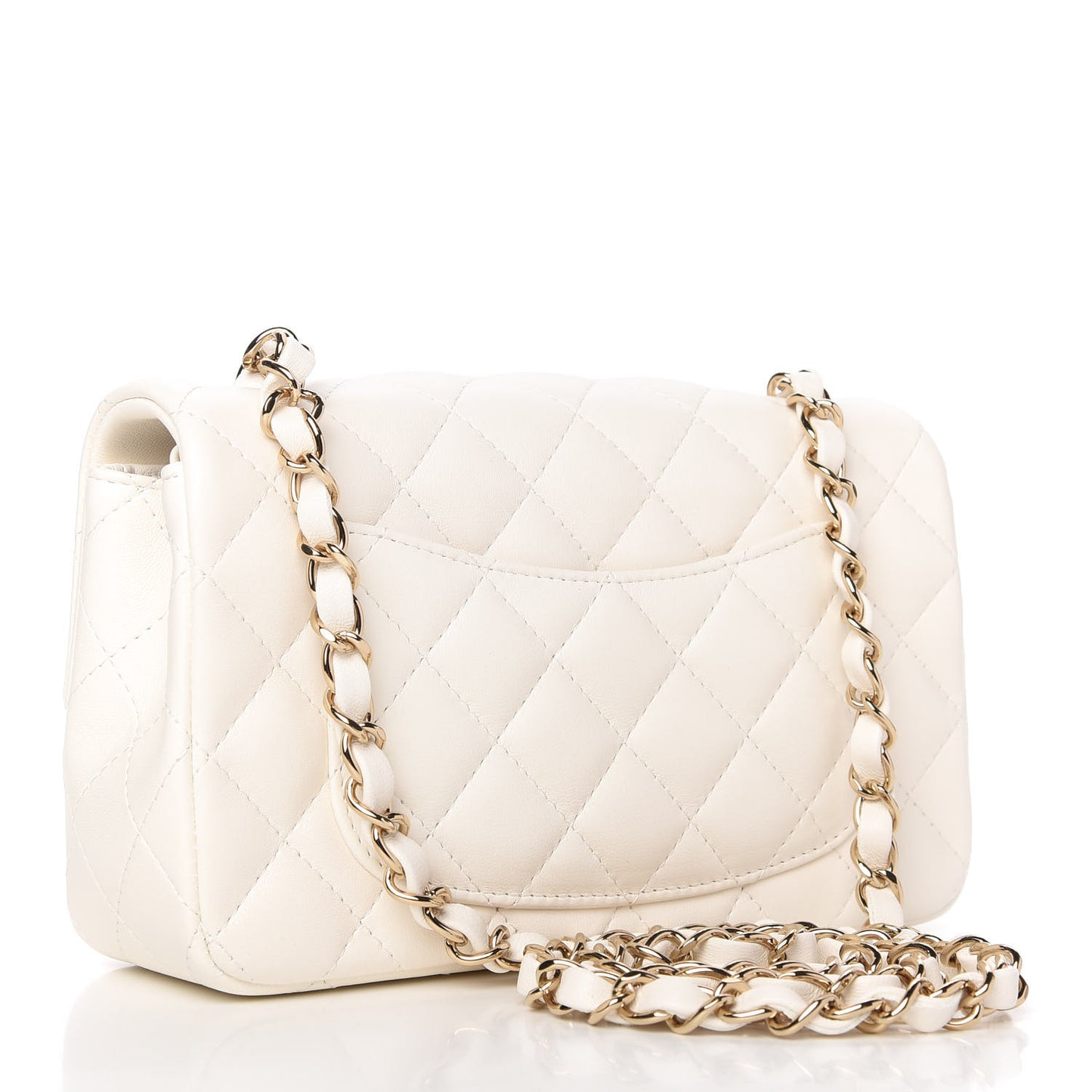 Lambskin Quilted Mini Rectangular Flap White