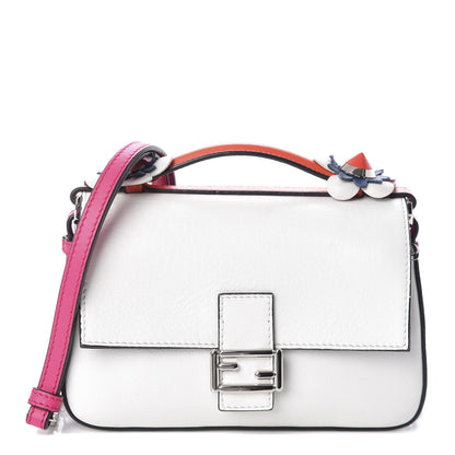 Fendi Vitello Dolce Nappa Flowerland Tri-Color Micro Double Baguette Fuxia White Ice Papavero 1 of 9