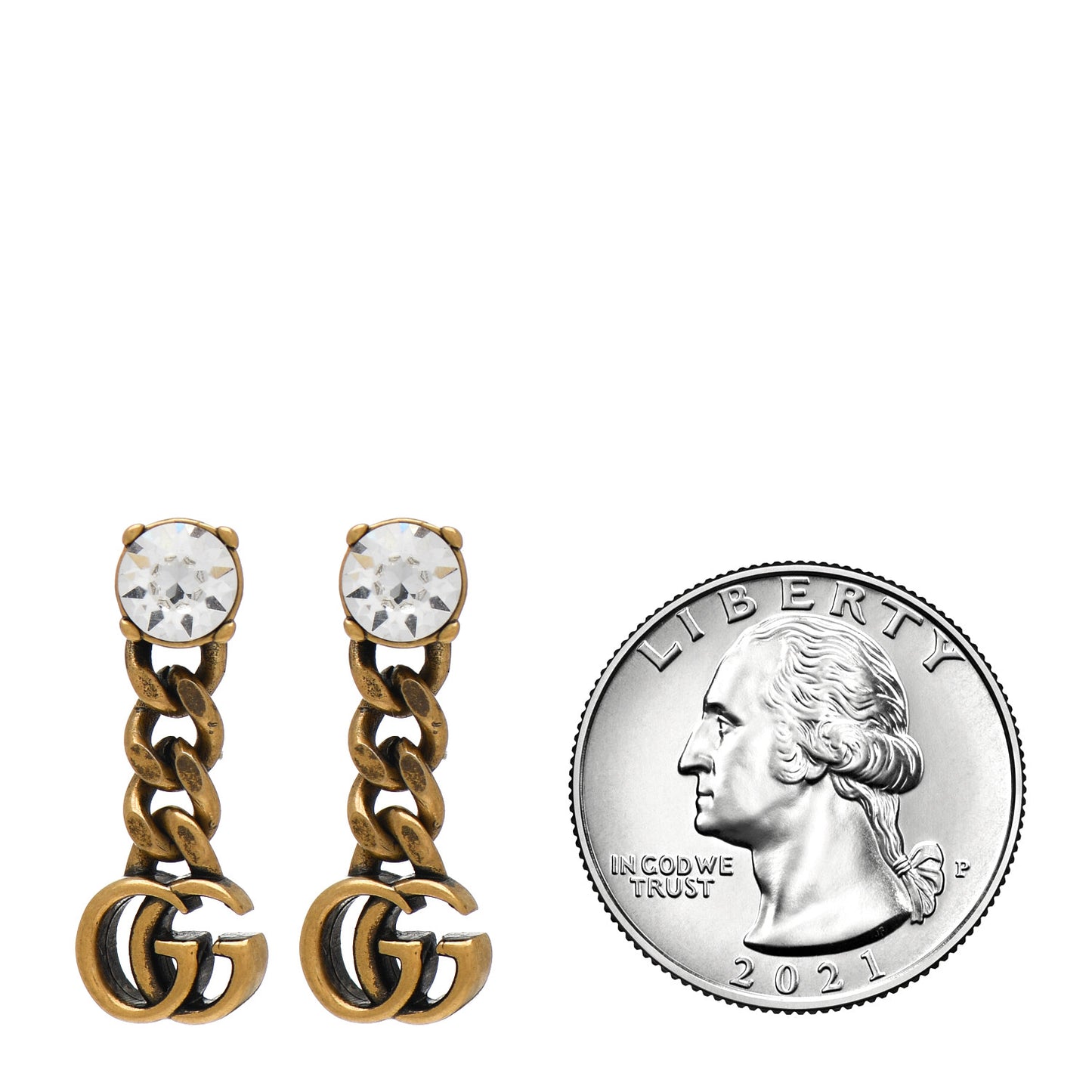Metal Crystal Double G Chain Drop Earrings Aged Gold