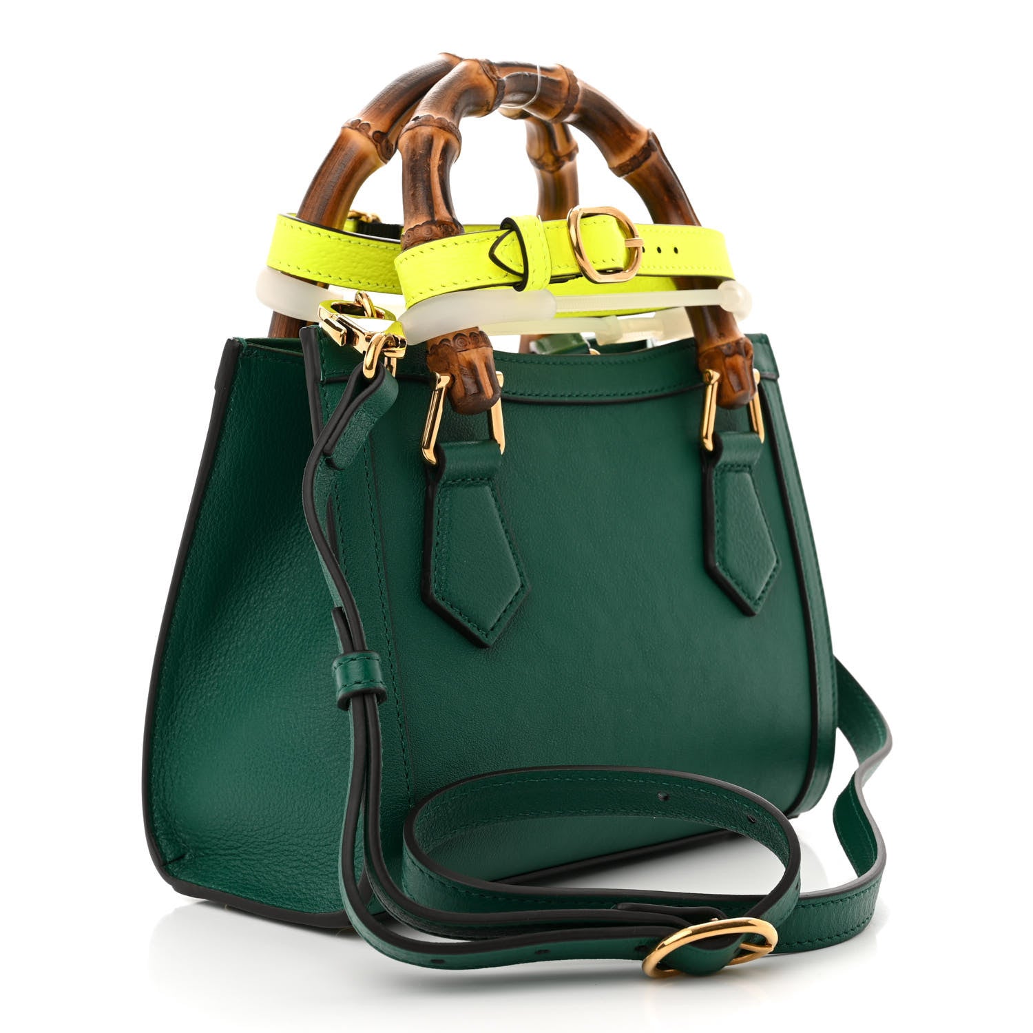 Gucci Wonka Grain Calfskin Mini Diana Tote Bag Green Yellow Fluo 3 of 10