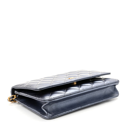Chanel Metallic Calfskin Quilted Wallet On Chain WOC Navy Blue 4 of 12