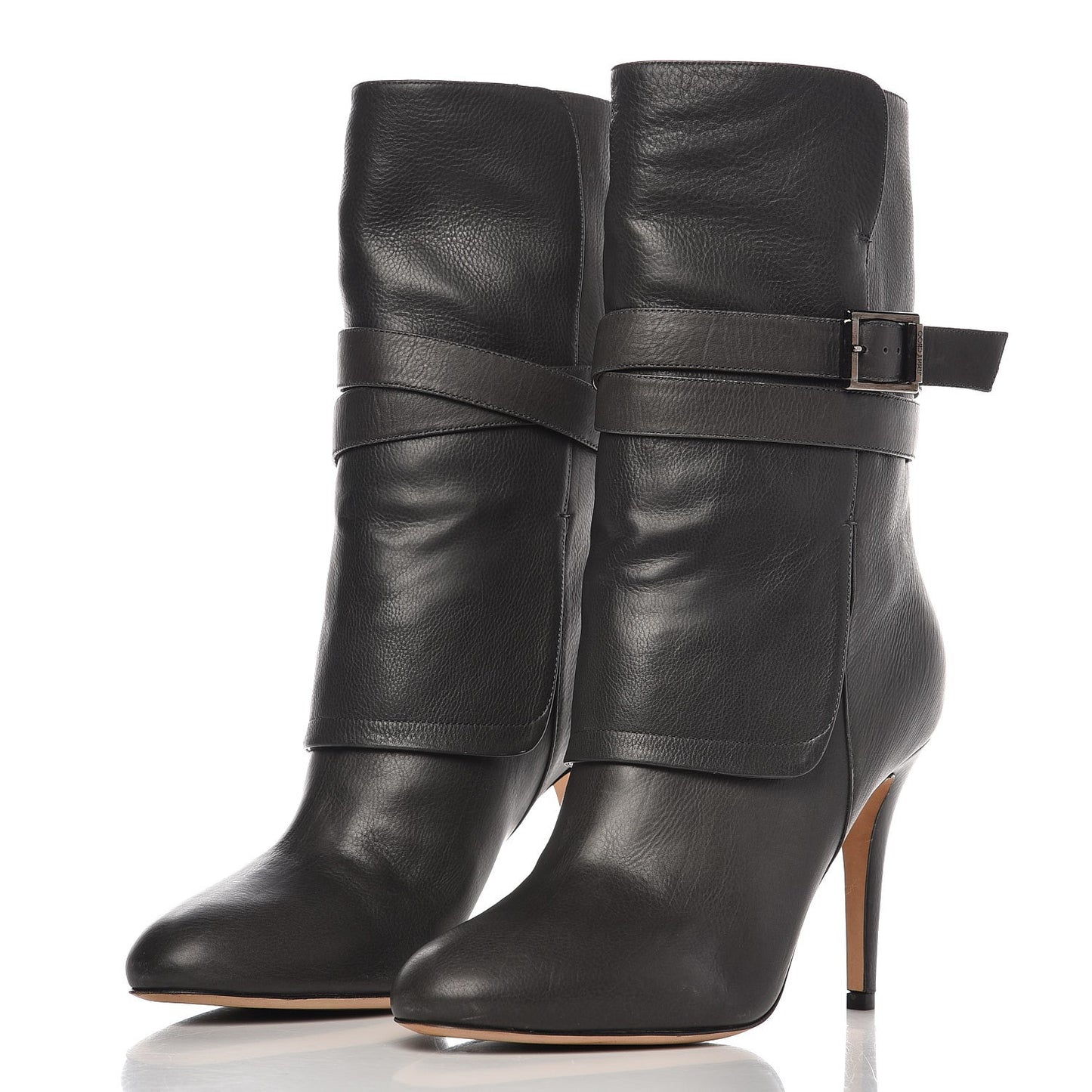 Calfskin Wrap Around Mid Calf Boots 39.5 Dark Grey