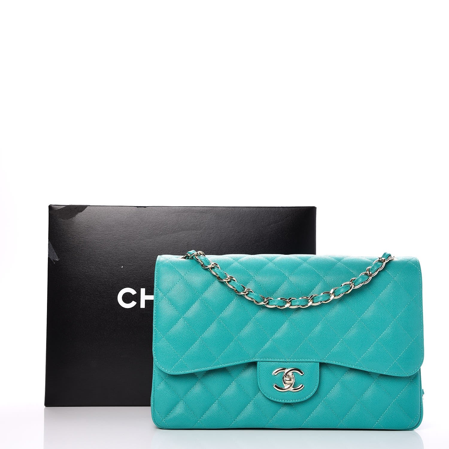 Chanel Caviar Quilted Jumbo Double Flap Turquoise 9 of 9