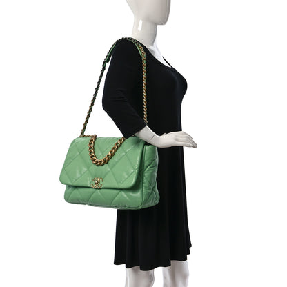 Chanel Goatskin Quilted Maxi Chanel 19 Flap Green 2 of 10