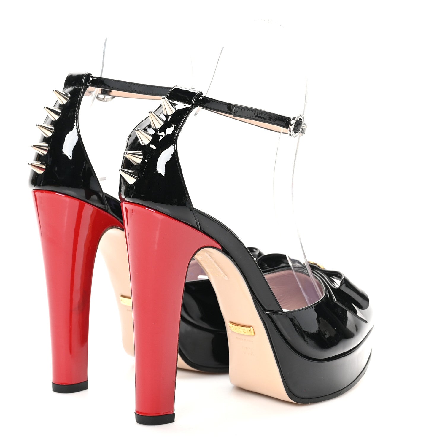 Gucci Patent Crystal GG Bow Sadie Spike Ankle Strap d'Orsay Platform High Heel Pumps 36.5 Black 5 of 10