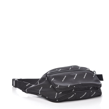 Balenciaga Twill Nylon Allover Logo Explorer Beltpack Black White 4 of 7
