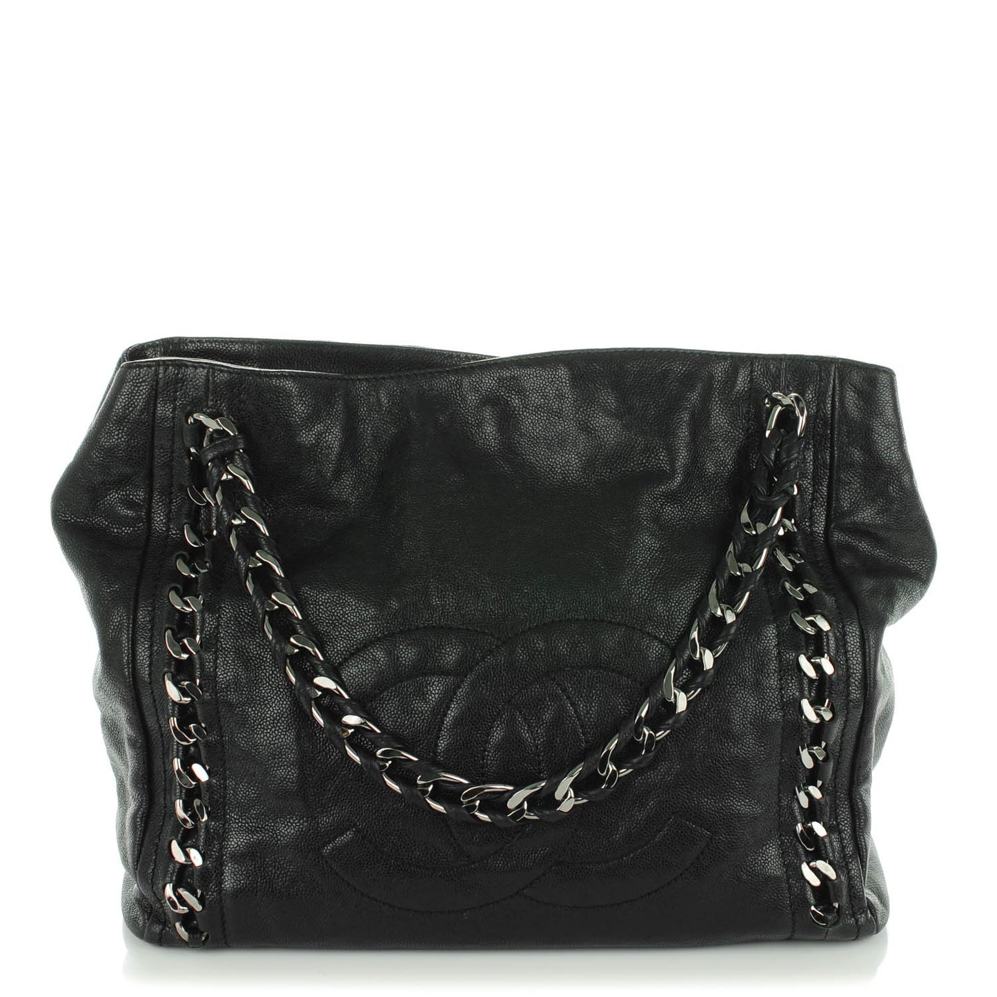 Glazed Caviar Modern Chain Tote Black