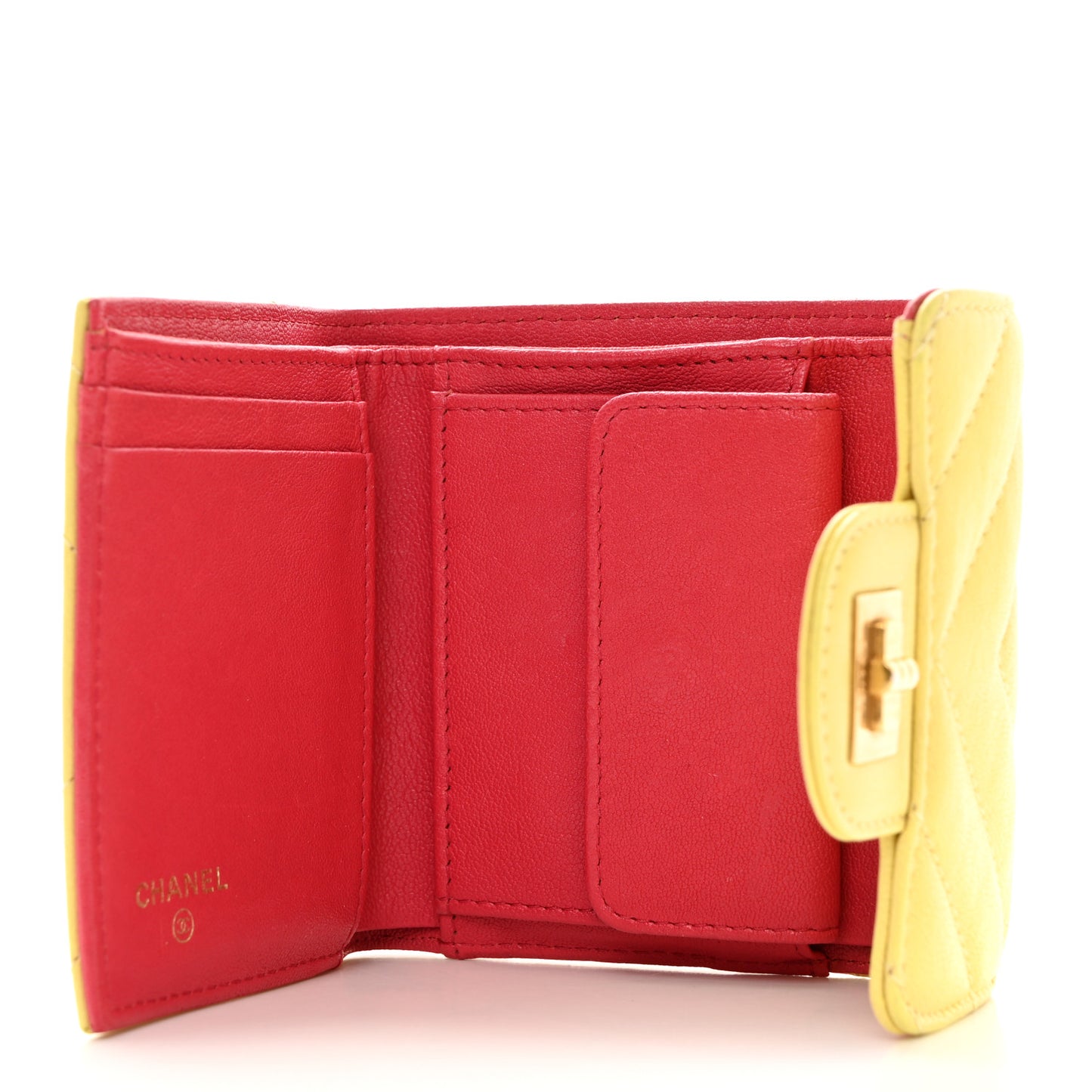 Sheepskin Chevron Quilted Reissue Compact Wallet Yellow