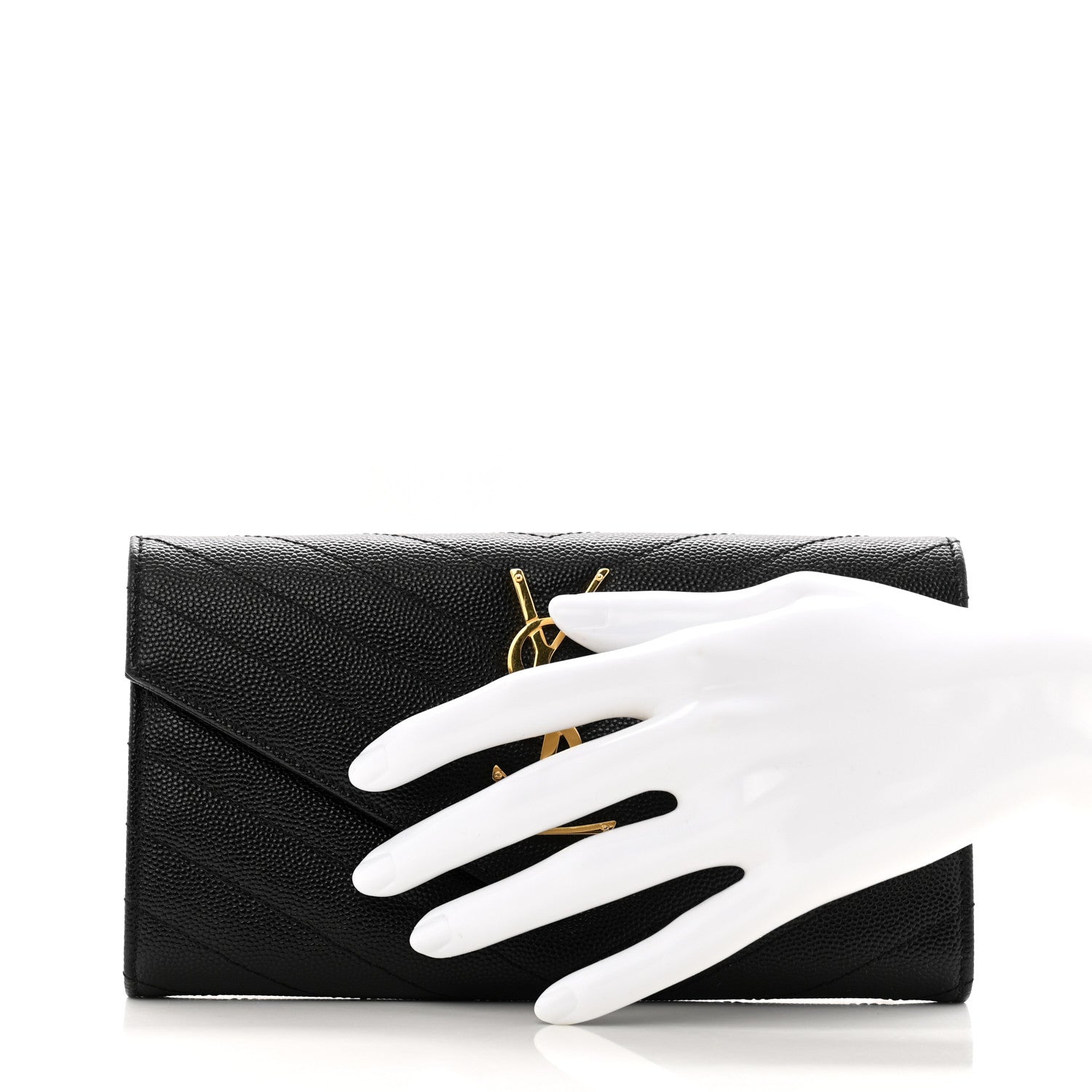 Saint Laurent Grain De Poudre Matelasse Chevron Monogram Flap Wallet Black 2 of 9