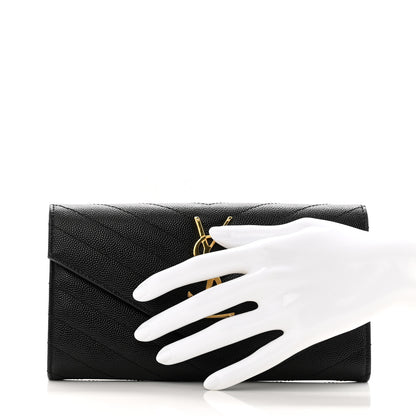 Saint Laurent Grain De Poudre Matelasse Chevron Monogram Flap Wallet Black 2 of 9