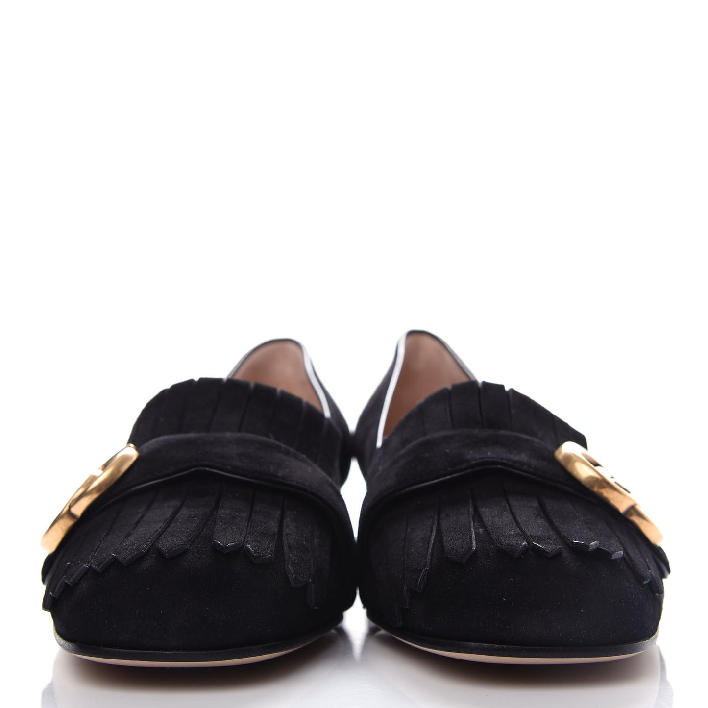 Kid Scamosciato GG Marmont Fringe 25mm Loafer Pumps 39 Black