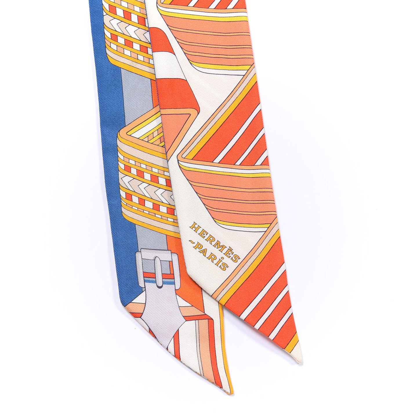 Silk Sangles En Zigzag Twilly Ivory Orange Bleu