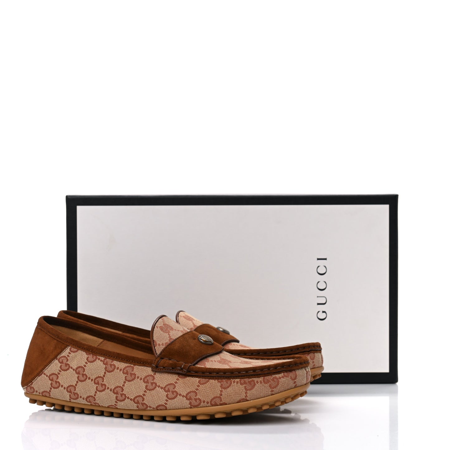 GG Monogram Suede Mens Driver Loafers 10 Beige Ruggine Cuir