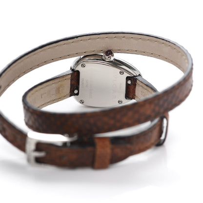 Bulgari Stainless Steel Lizard Diamond Bezel Mother of Pearl 20mm Serpenti Double Wrap Quartz Watch Brown 4 of 5
