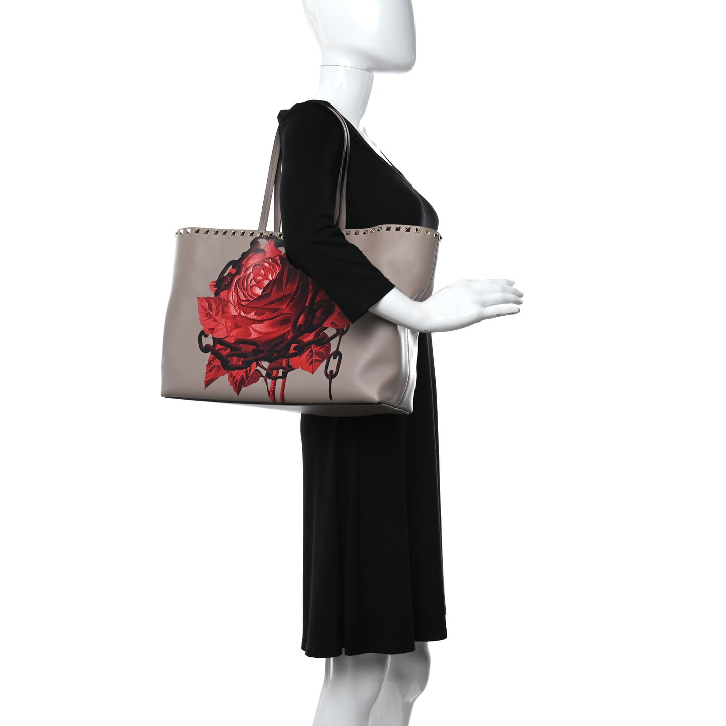 X UNDERCOVER Calfskin Print Rockstud Shoulder Tote Poudre