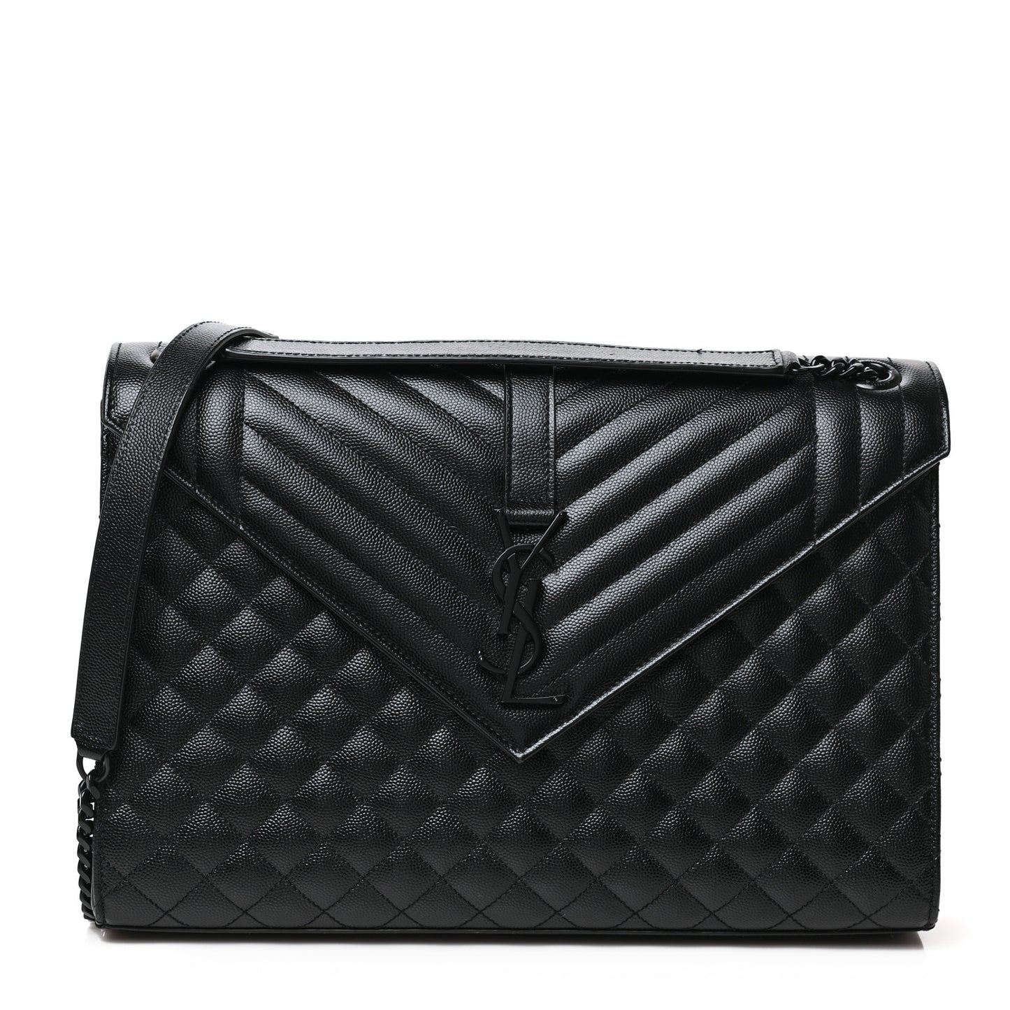 Grain De Poudre Textured Mixed Matelasse Large Triquilt Monogram Monochrome Satchel Black