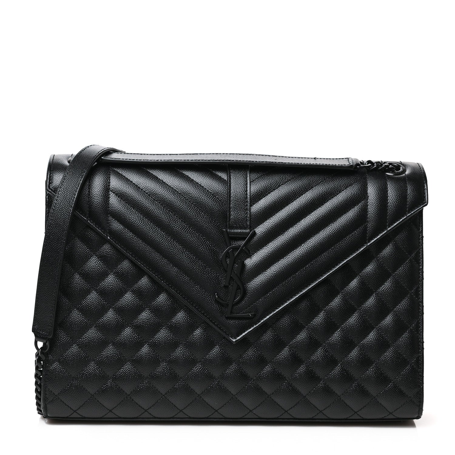 Saint Laurent Grain De Poudre Textured Mixed Matelasse Large Triquilt Monogram Monochrome Satchel Black 1 of 8