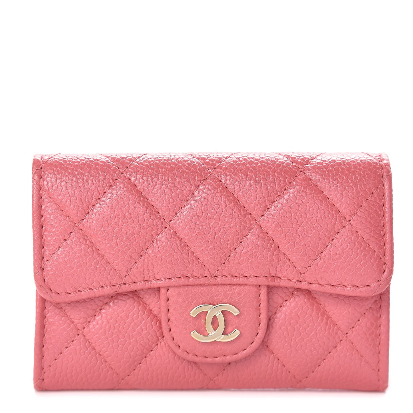 Metallic Caviar Quilted Flap Card Holder Pink