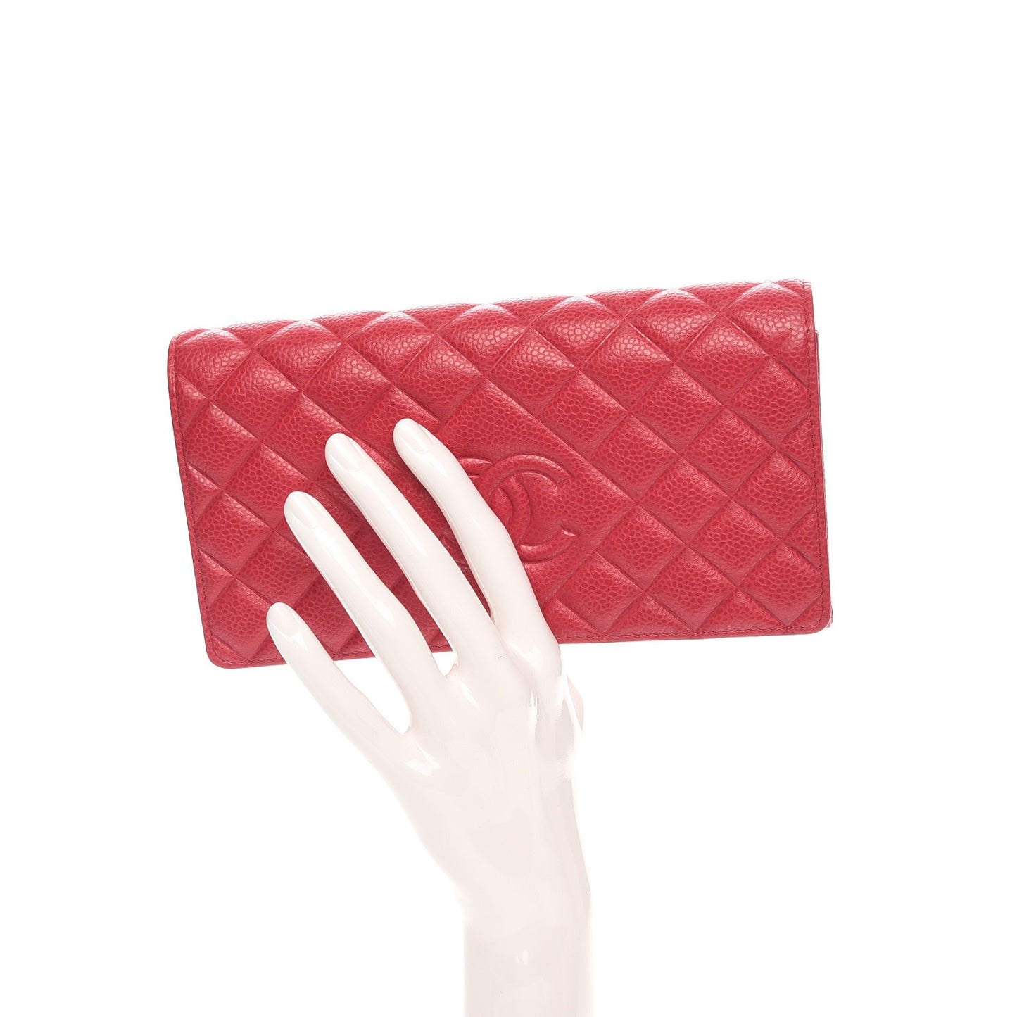Caviar Quilted Diamond CC Large Gusset Flap Wallet Dark Pink