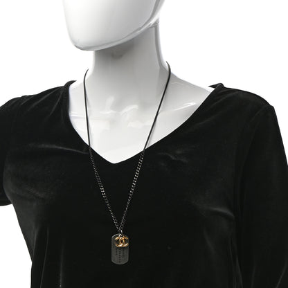 Chanel Ruthenium ID Dog Tag Charm Necklace Silver Gold 2 of 7