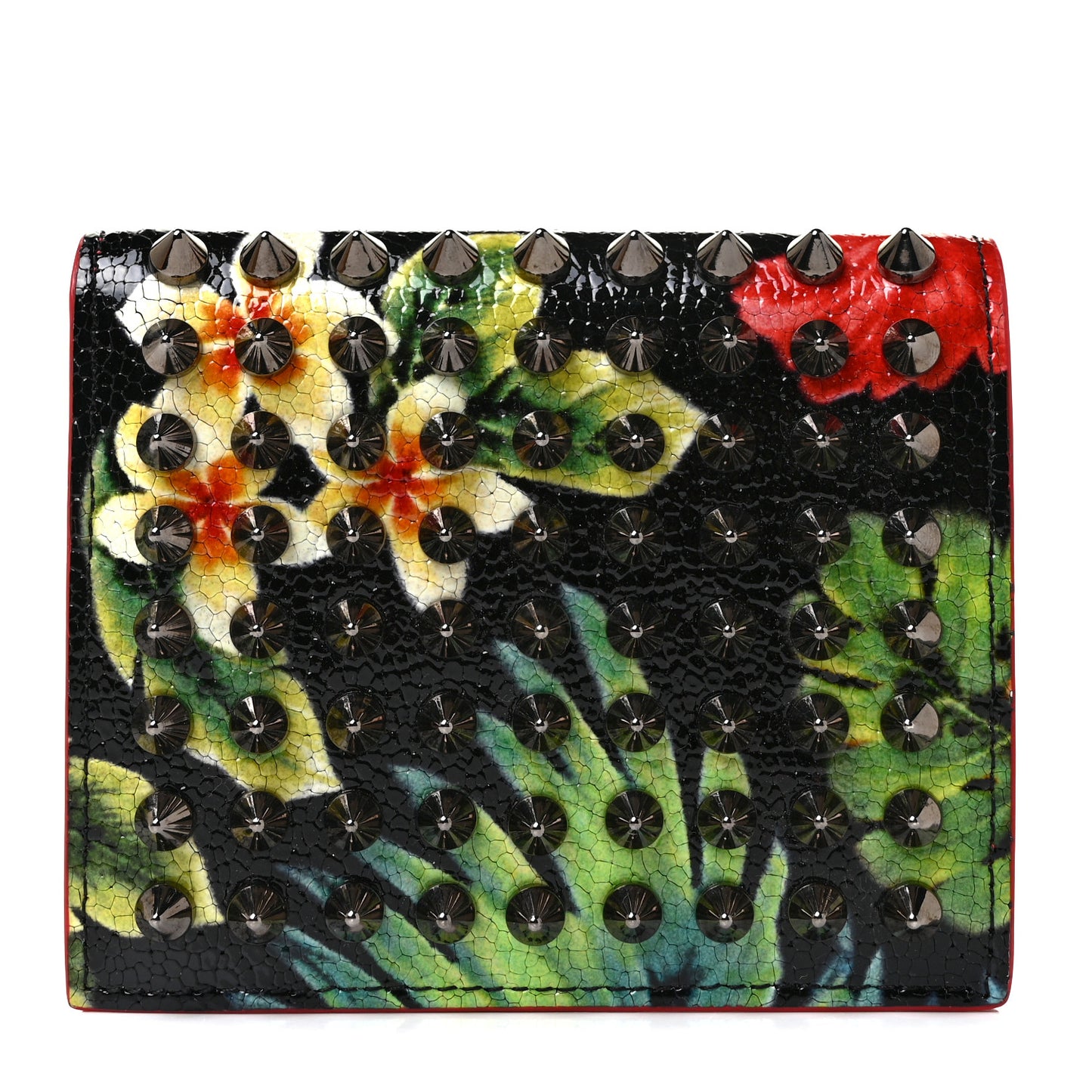 Crackled Calfskin Hawaii Print Paros Spikes Wallet Black Gunmetal