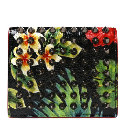 Christian Louboutin Crackled Calfskin Hawaii Print Paros Spikes Wallet Black Gunmetal 1 of 9