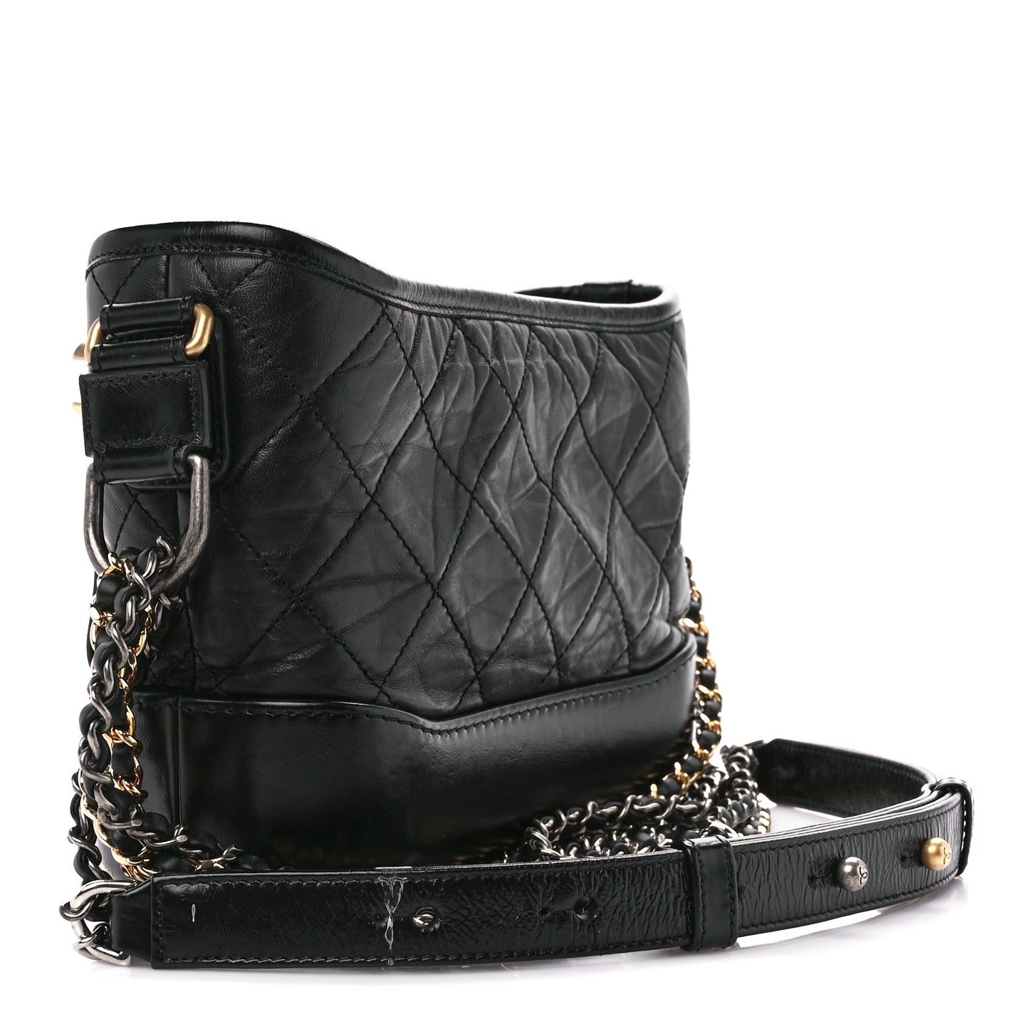 Aged Calfskin Quilted Small Gabrielle Hobo Black