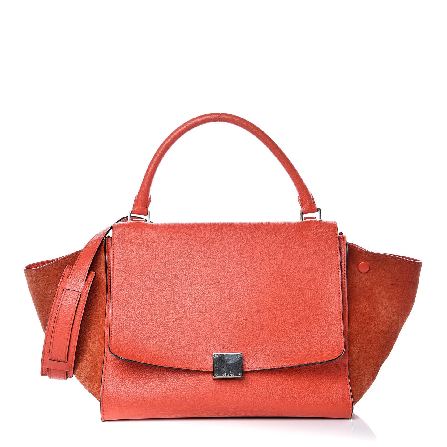 Drummed Calfskin Suede Medium Trapeze Vermillion