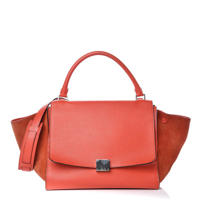 Celine Drummed Calfskin Suede Medium Trapeze Vermillion 1 of 13