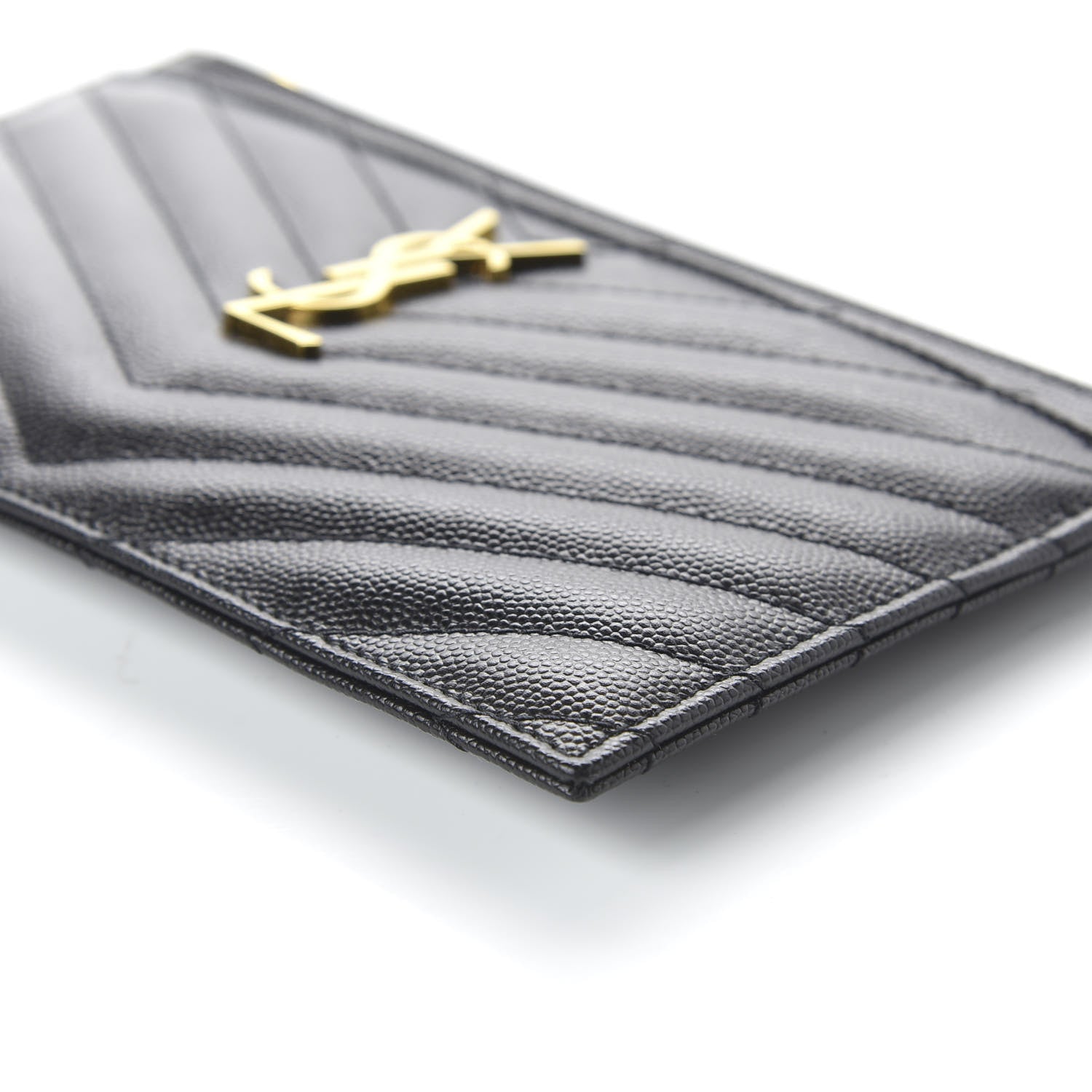 Saint Laurent Grain De Poudre Chevron Monogram Pouch Black 7 of 10