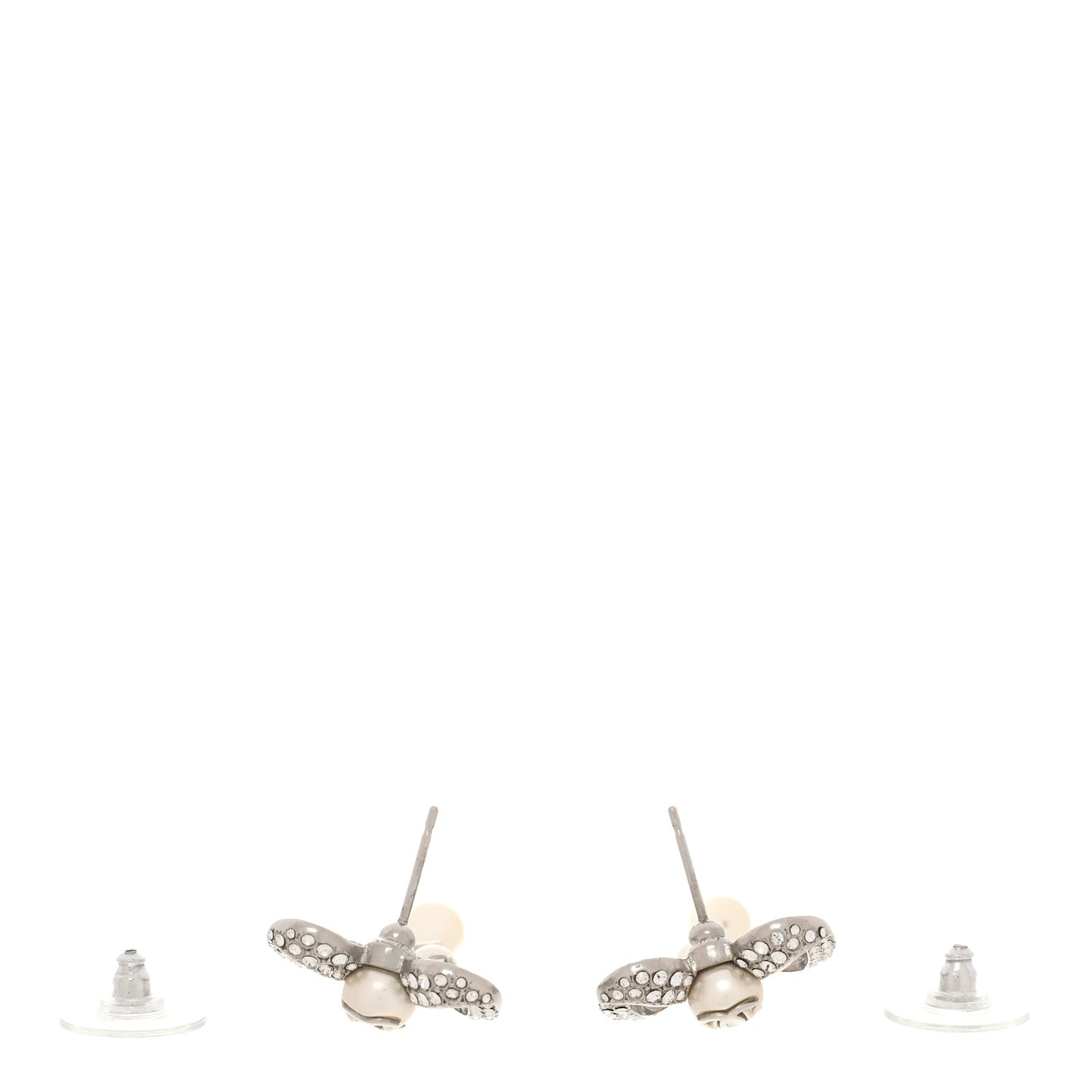 Crystal Pearl Bow CC Earrings Silver