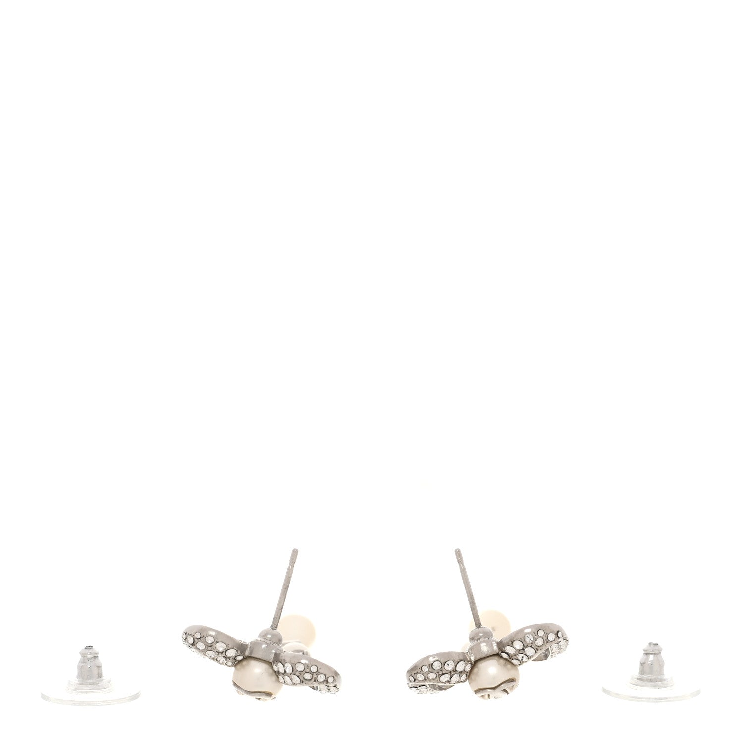 Chanel Crystal Pearl Bow CC Earrings Silver 3 of 4