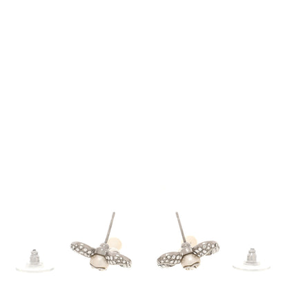 Chanel Crystal Pearl Bow CC Earrings Silver 3 of 4