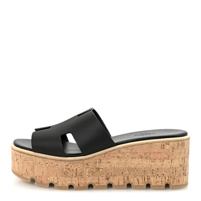 Hermes Calfskin Cork Eze 30 Sandals 39 Black 1 of 9