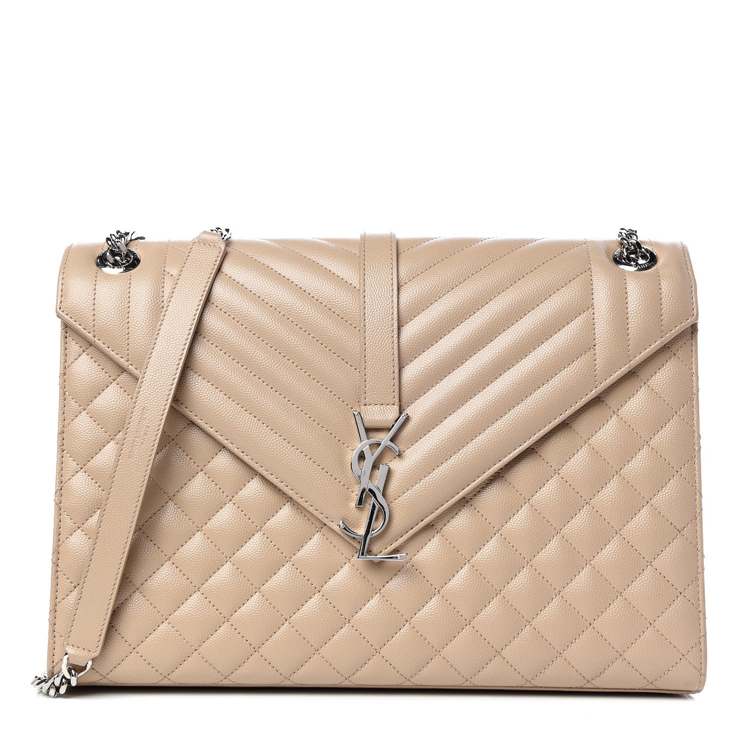 Saint Laurent Grain De Poudre Large Tri-Quilt Monogram Satchel Dark Beige 1 of 10