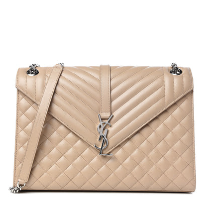 Saint Laurent Grain De Poudre Large Tri-Quilt Monogram Satchel Dark Beige 1 of 10