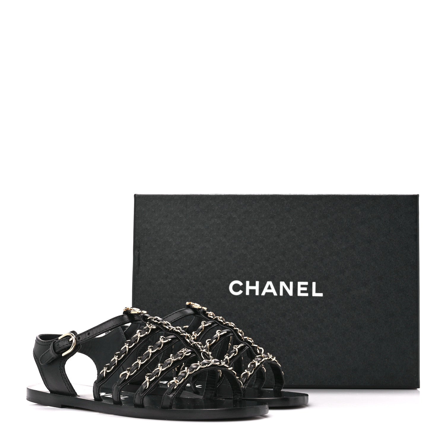 Chanel Calfskin Multi Chain CC Sandals 36.5 Black 9 of 9