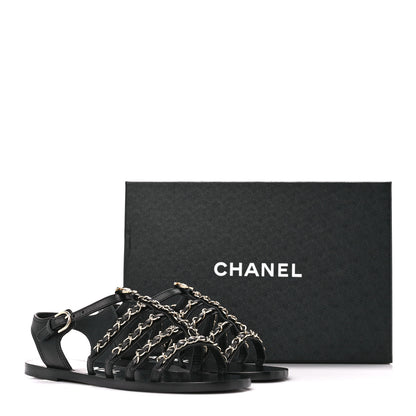 Chanel Calfskin Multi Chain CC Sandals 36.5 Black 9 of 9