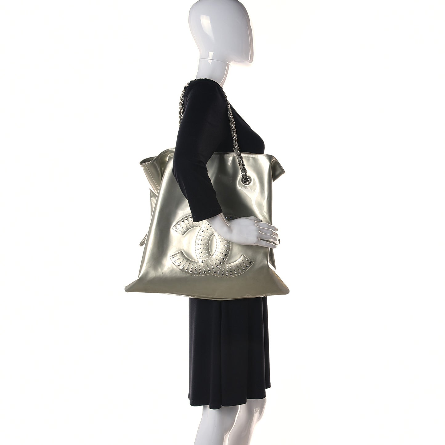 Patent Crystal Strass Bonbons Tote Silver