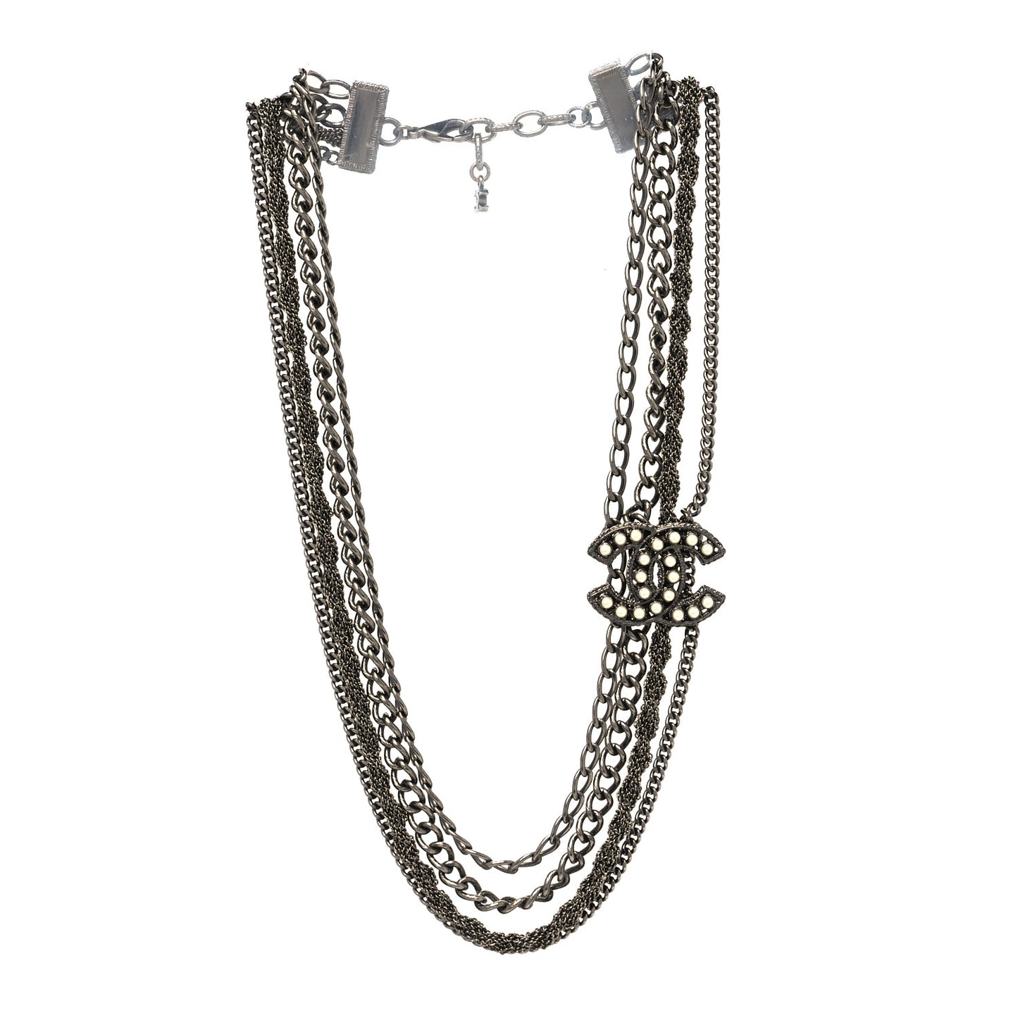 Pearl CC Multi Strand Necklace Dark Silver