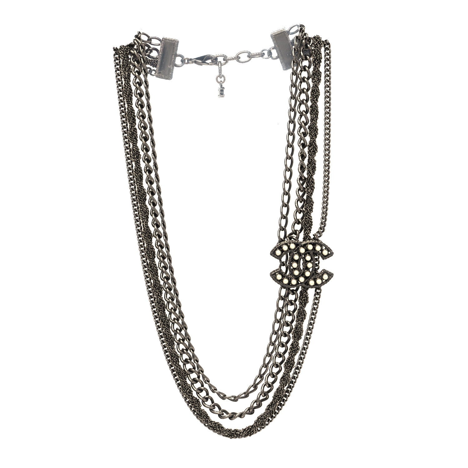 Chanel Pearl CC Multi Strand Necklace Dark Silver 3 of 5
