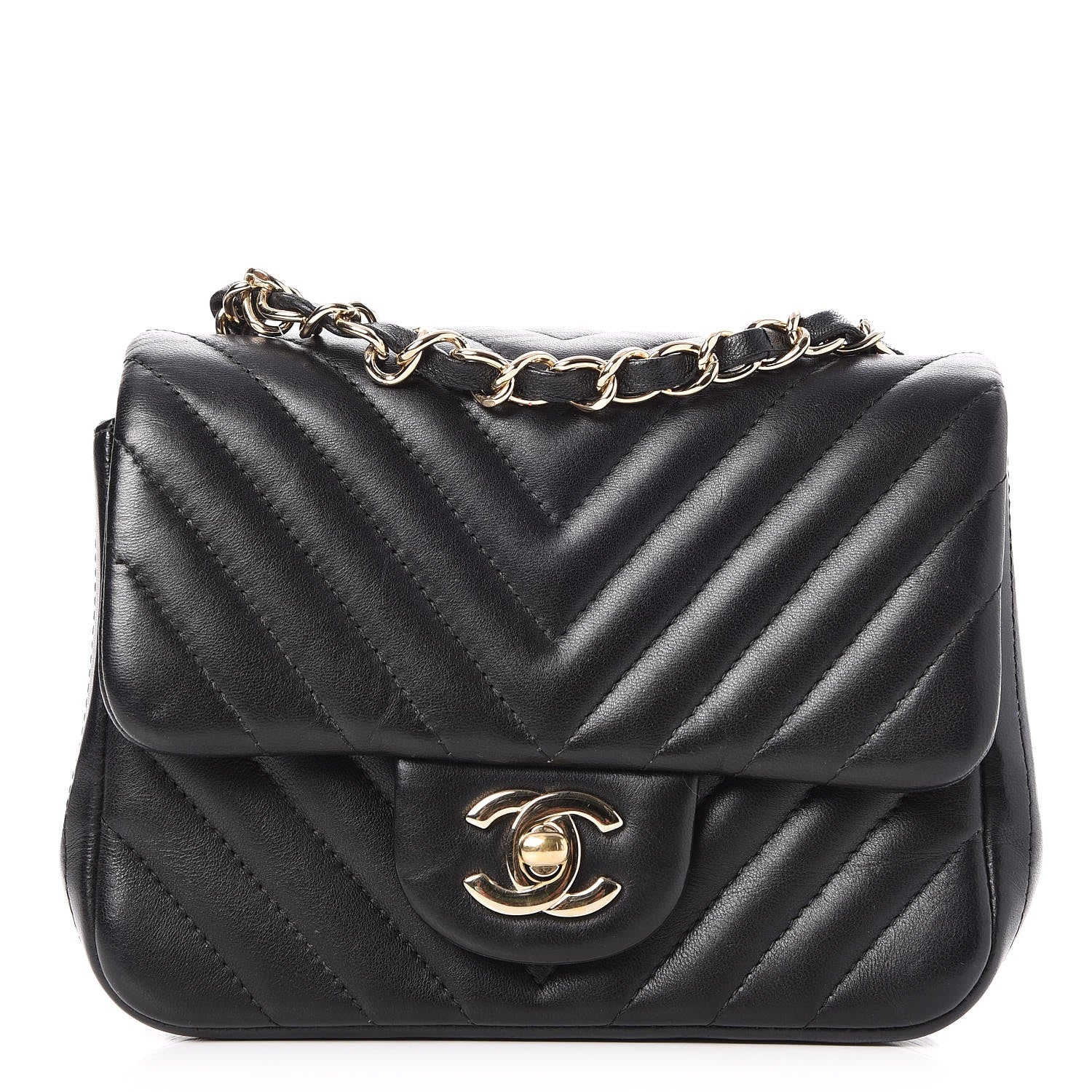 Chanel Lambskin Chevron Quilted Mini Square Flap Black 1 of 8