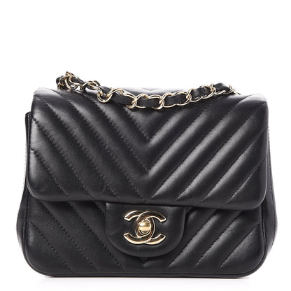 Chanel Lambskin Chevron Quilted Mini Square Flap Black 1 of 8
