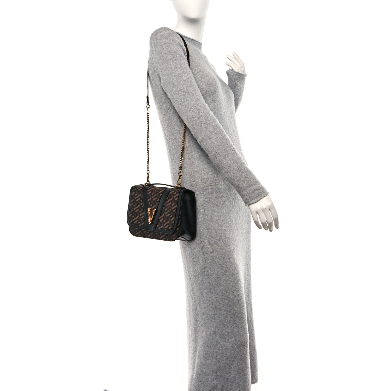 Versace Coated Canvas La Greca Signature Shoulder Bag Black 2 of 9