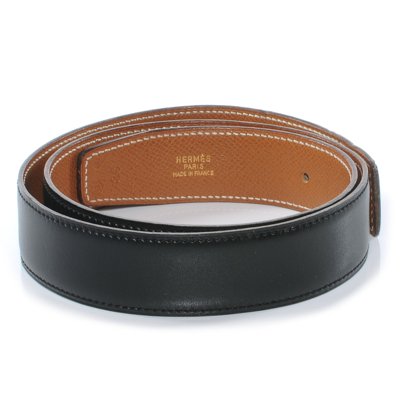 Hermes Box Courchevel Reversible Belt Strap Noir Gold 80 2 of 5