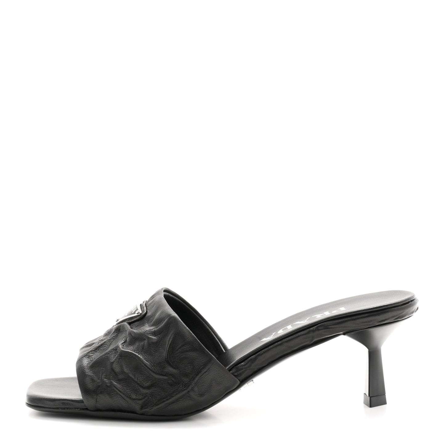 Nappa Antique Metal Triangle Logo 55mm Slide Sandals 36.5 Black