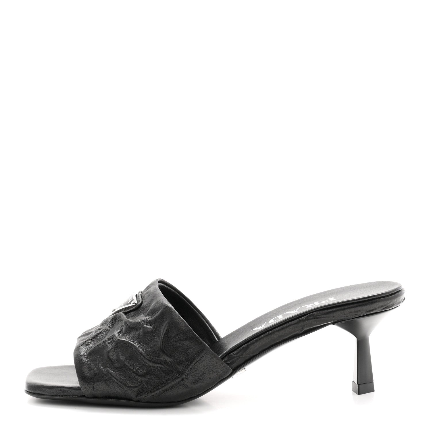 Prada Nappa Antique Metal Triangle Logo 55mm Slide Sandals 36.5 Black 1 of 9